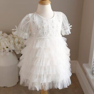 Tutu Du Monde Bebe White Tulle Dress Baby Flower Girl Milestone Portrait NWT
